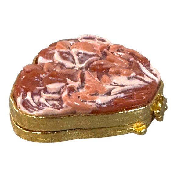 Vintage Estee Lauder Solid Perfume Compact Carved Coral Pansies Sea Jewel No Box - Picture 10 of 12